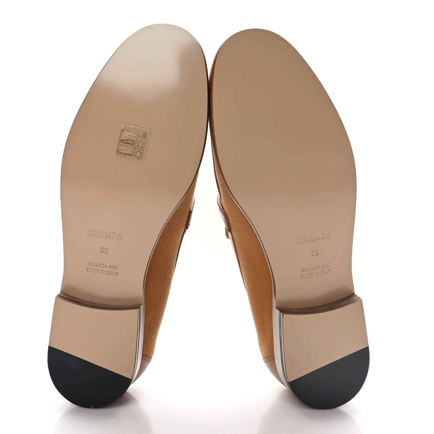 Hermes Calfskin Canvas Womens Destin Loafer 39 Naturel Beige Dore 5 of 9