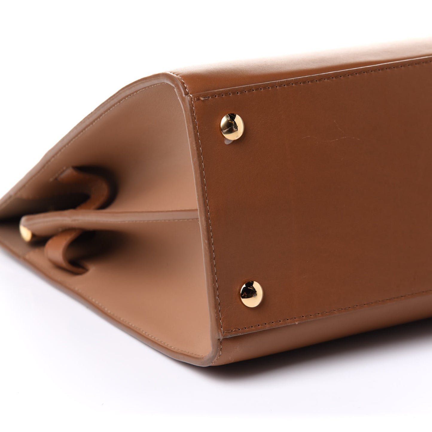Patent Smooth Calfskin Paneled Medium Two Handle Title Bag Tan