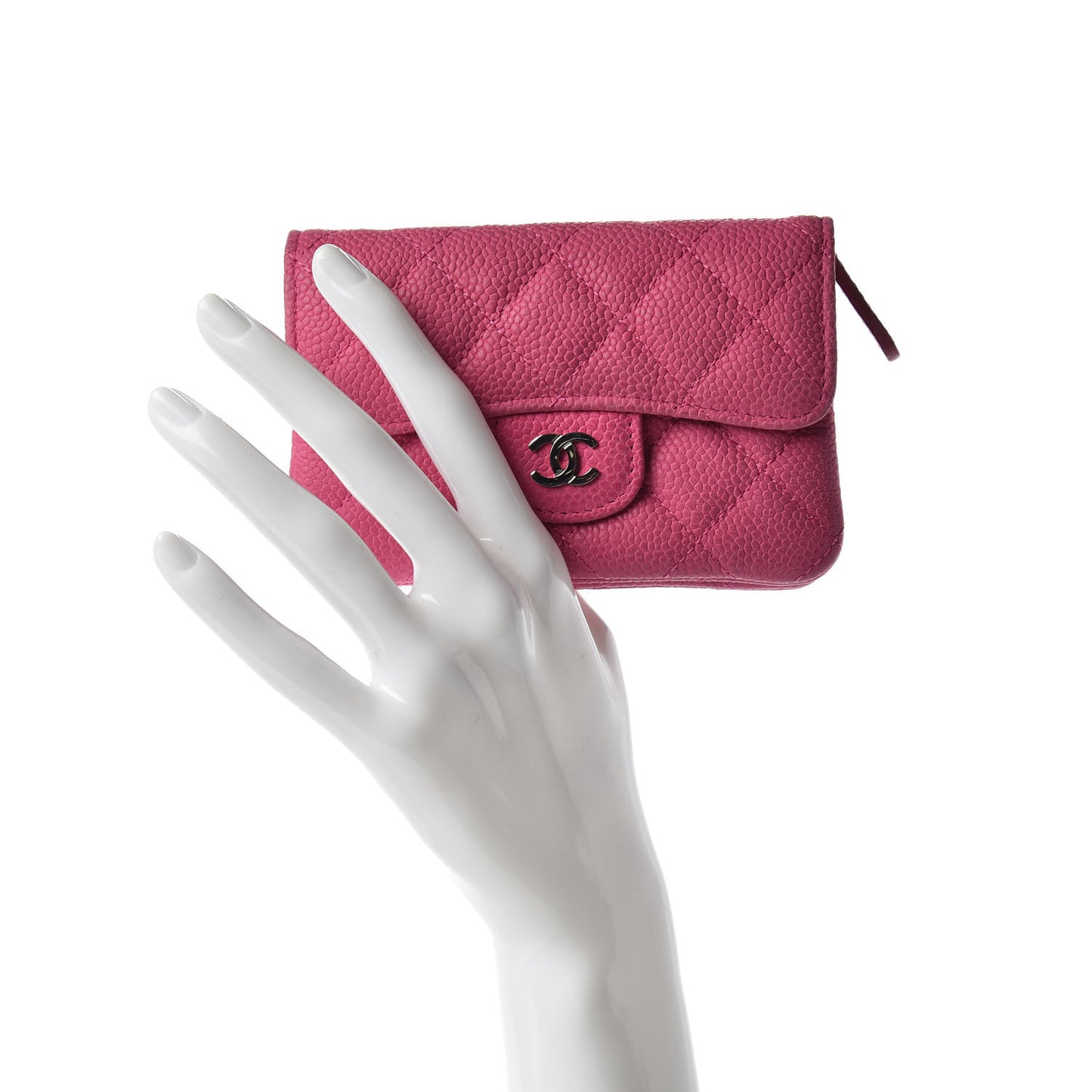 Iridescent Caviar Quilted CC Card Holder Pink
