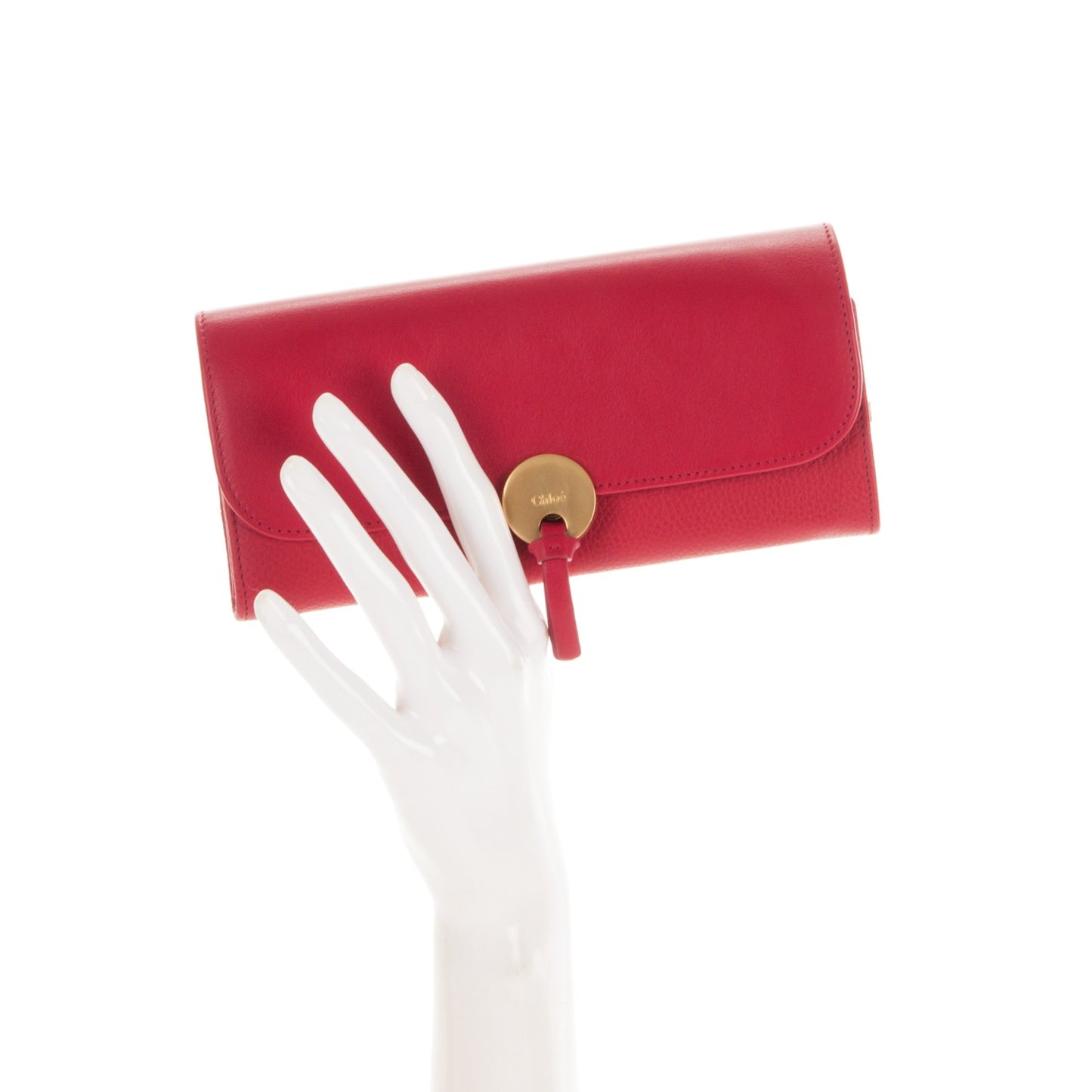 Grained Smooth Calfskin Indy Long Wallet Tulip Red