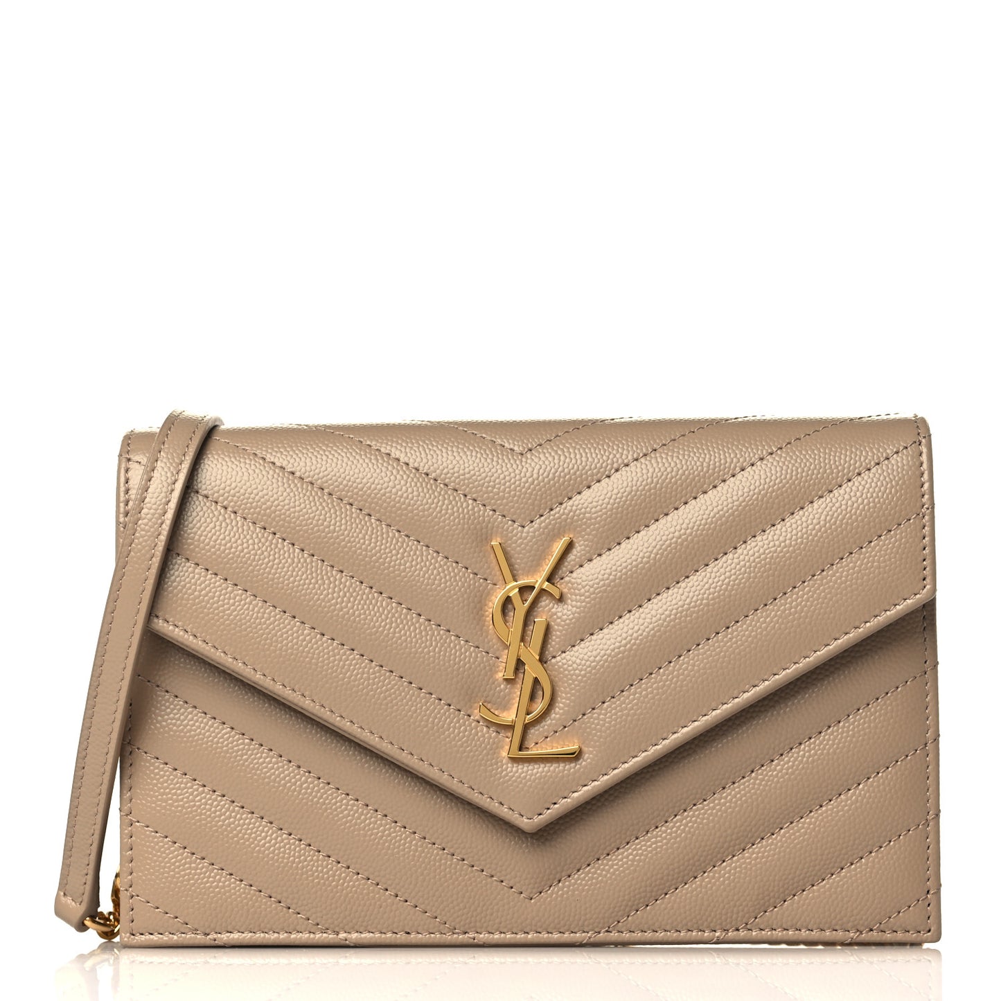 Grain De Poudre Matelasse Chevron Monogram Envelope Chain Wallet Nude Powder