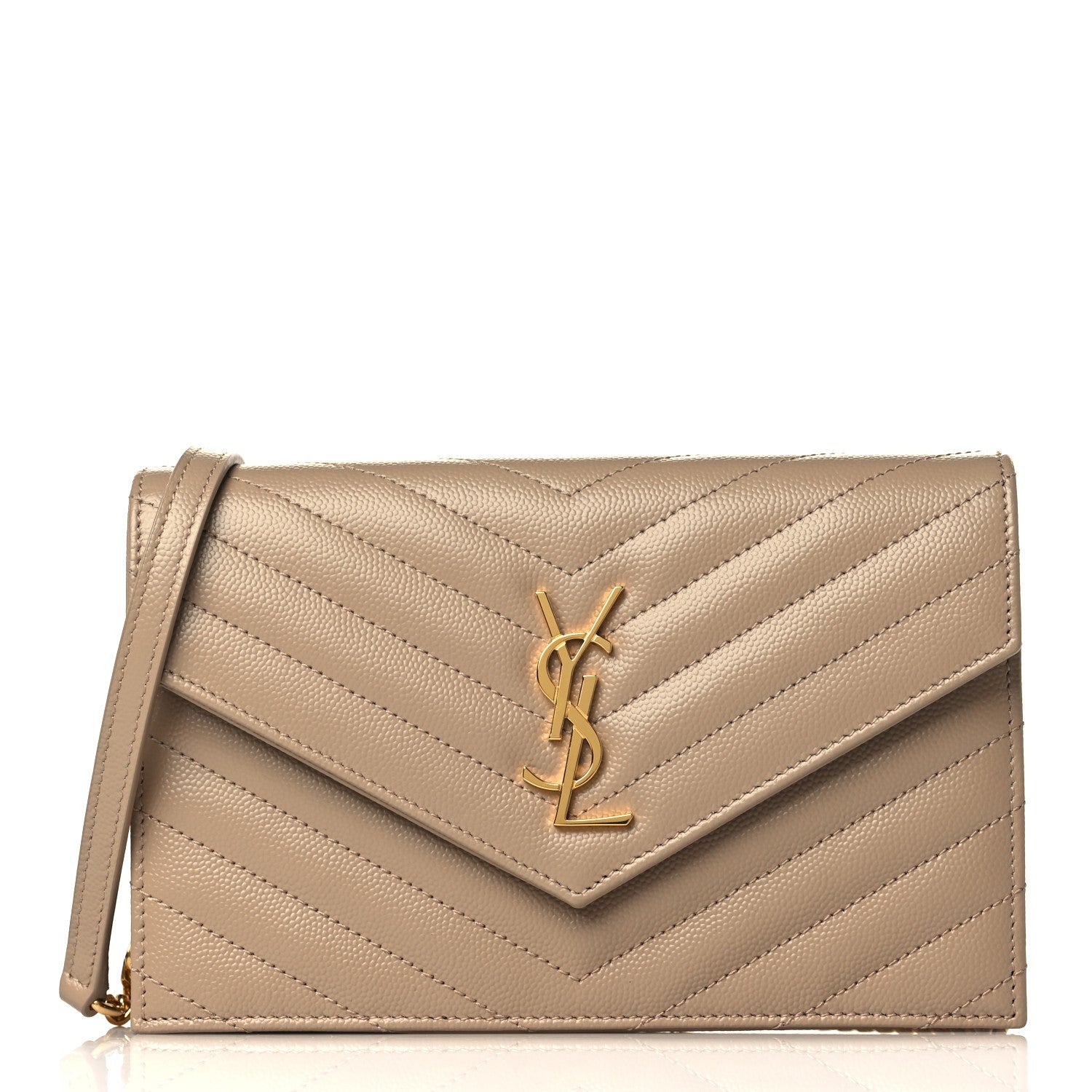 Saint Laurent Grain De Poudre Matelasse Chevron Monogram Envelope Chain Wallet Nude Powder 1 of 7