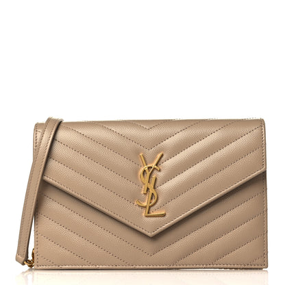 Saint Laurent Grain De Poudre Matelasse Chevron Monogram Envelope Chain Wallet Nude Powder 1 of 7