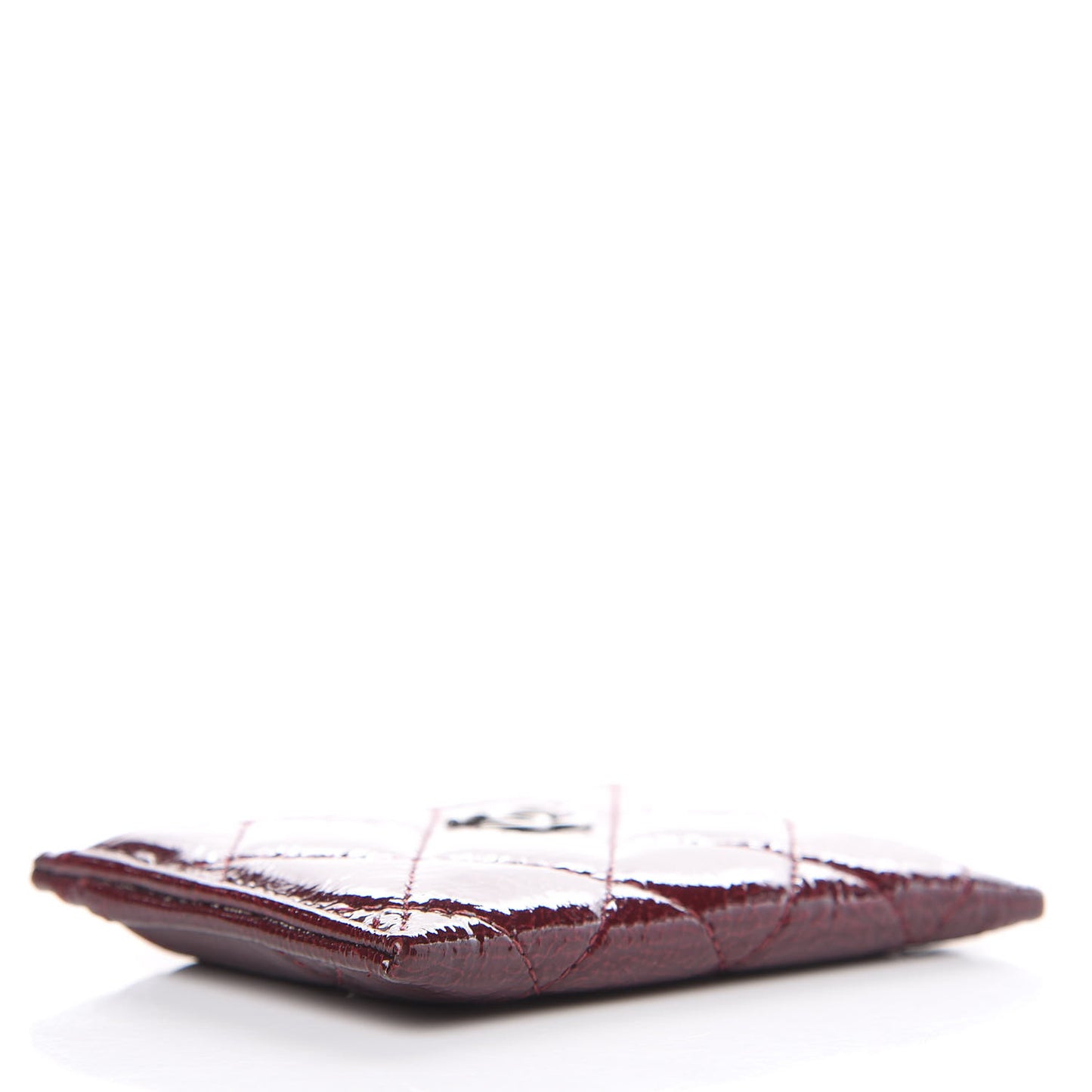 Distressed Patent Quilted Card Holder Bordeaux