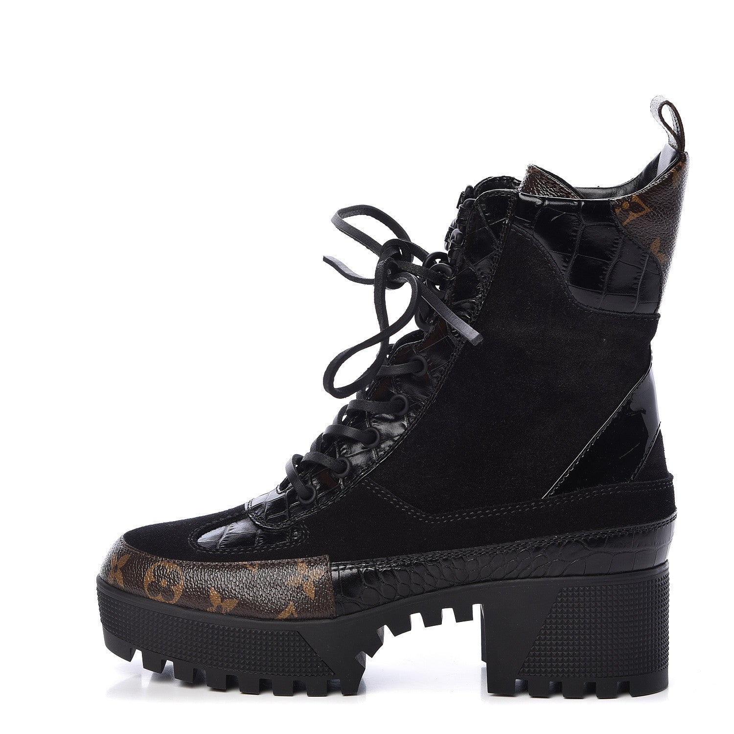 Louis Vuitton Suede Calfskin Monogram Laureate Platform Desert Boots 38 Black 1 of 8