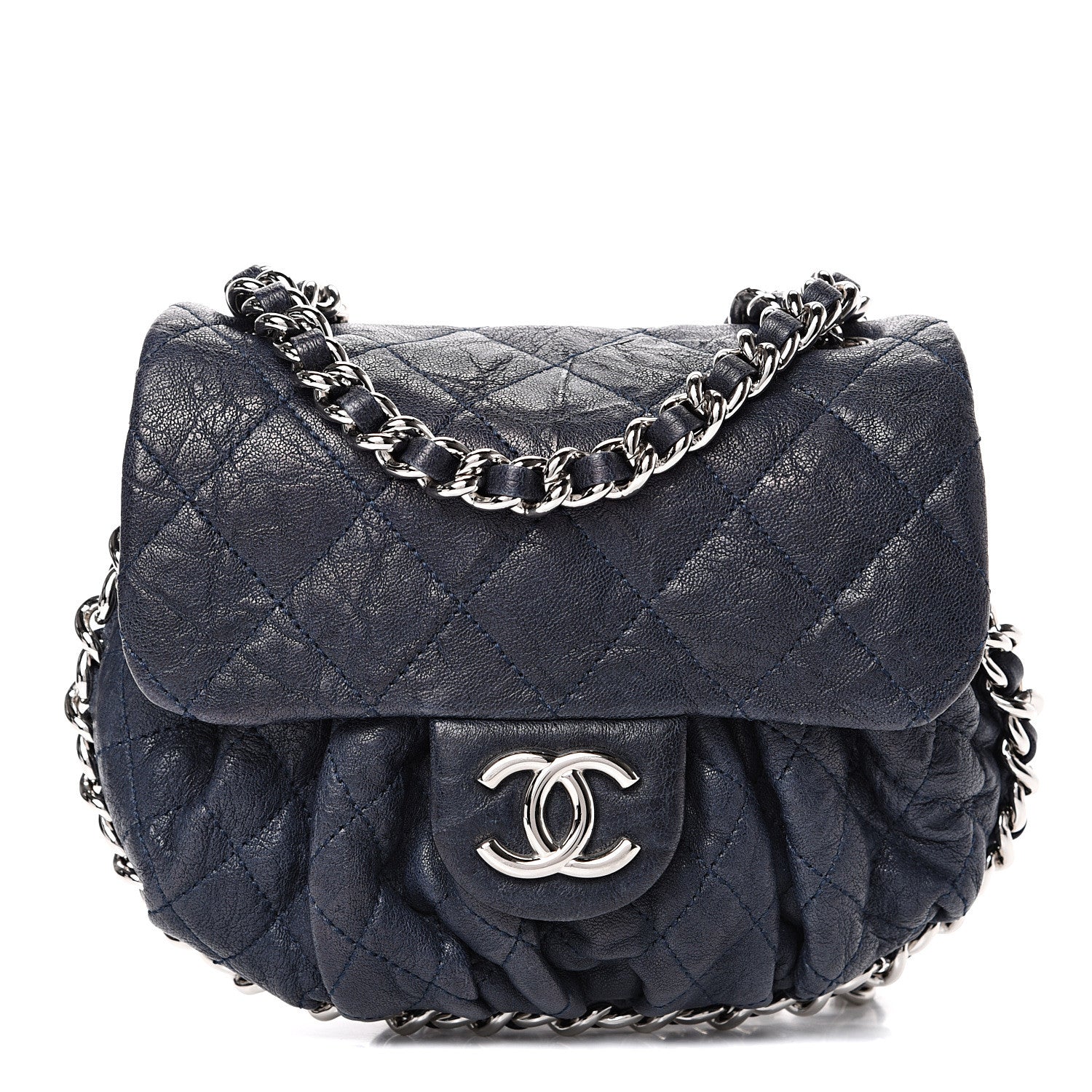 Chanel Washed Lambskin Quilted Mini Chain Around Flap Navy Blue 1 of 11