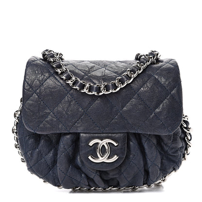 Chanel Washed Lambskin Quilted Mini Chain Around Flap Navy Blue 1 of 11