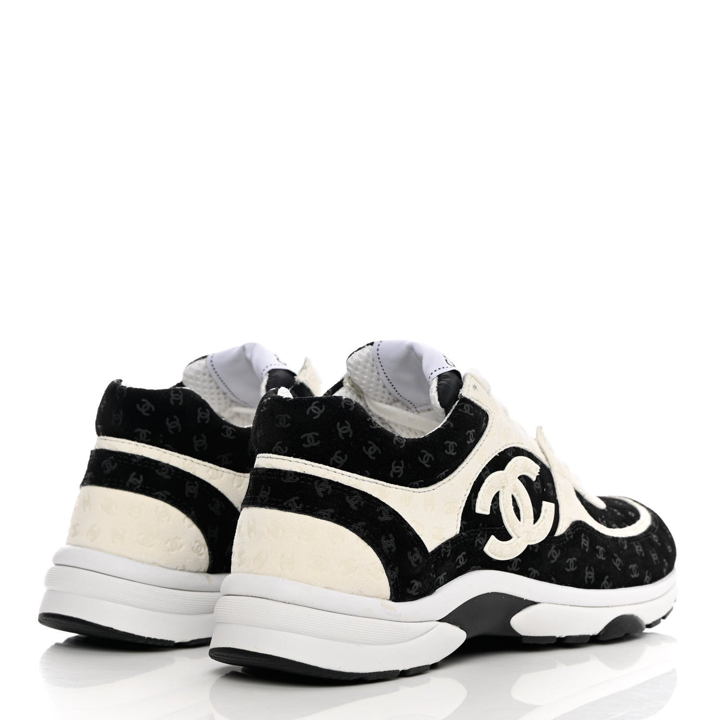 Nylon Suede Calfskin Printed CC Sneakers 39 White Black