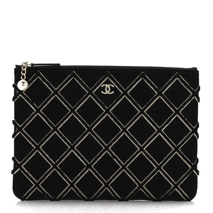 Chanel Velvet Sequin Diamond Quilted Medium Cosmetic Case Black Gold 1 of 11