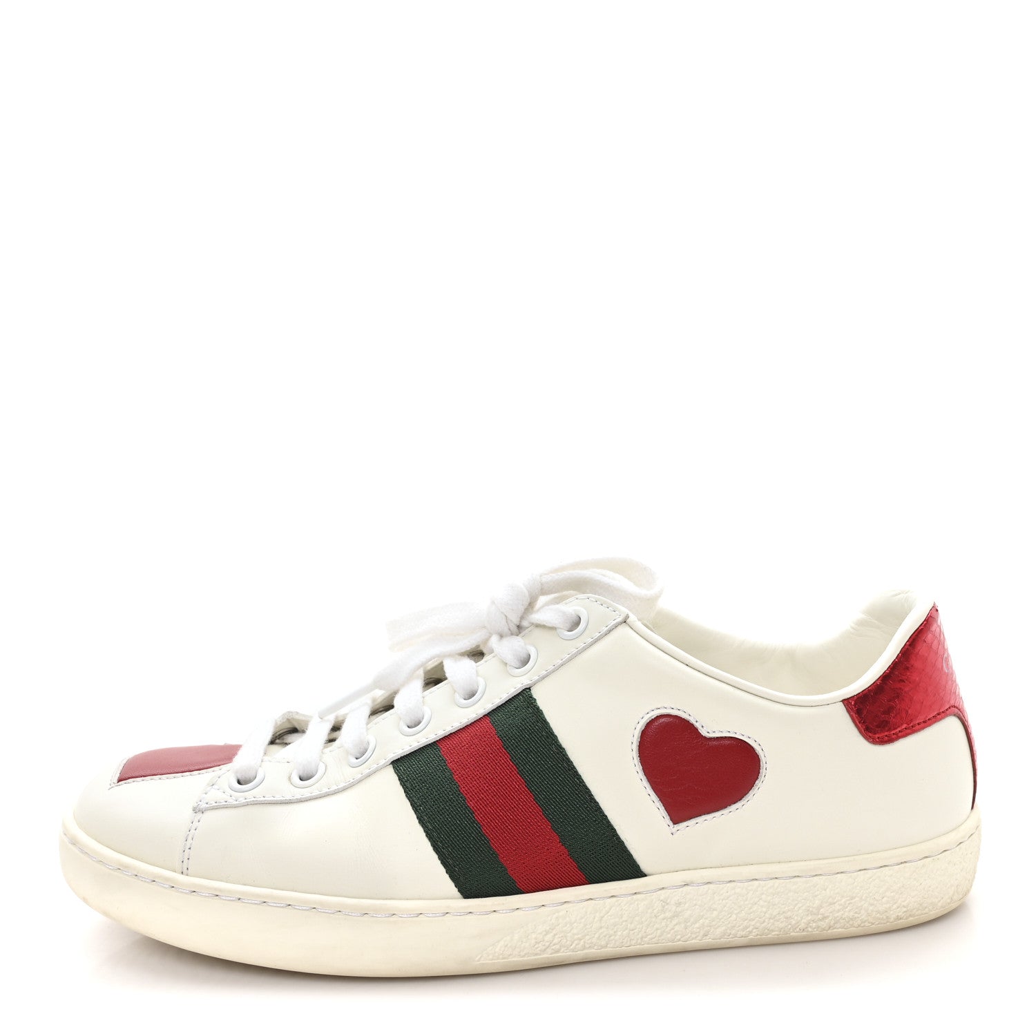 Gucci Calfskin Web Heart Embroidered Womens Ace Sneakers 36 White 1 of 11
