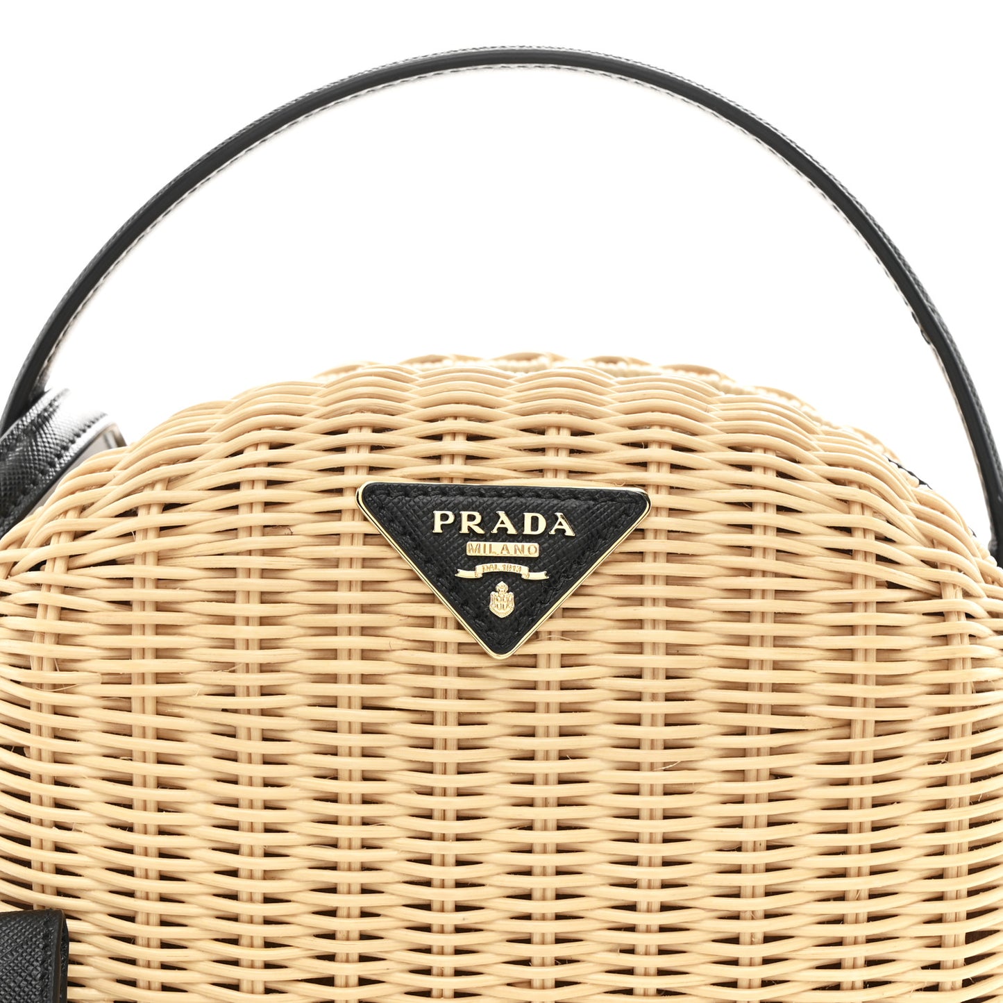 Wicker Saffiano Midolino Odette Top Handle Bag Naturale Black