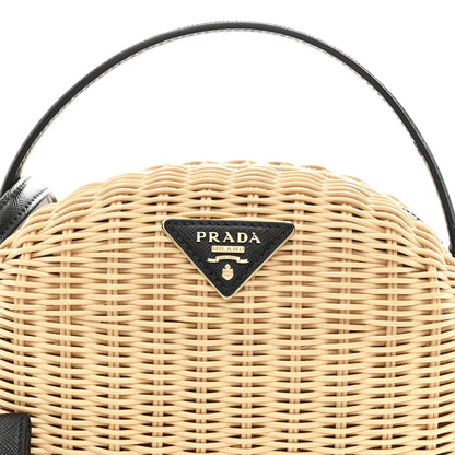 Prada Wicker Saffiano Midolino Odette Top Handle Bag Naturale Black 8 of 11