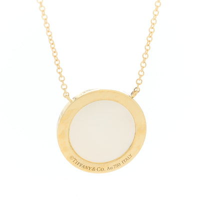 Tiffany 18K Yellow Gold Diamond Mother of Pearl T Circle Pendant Necklace 6 of 6