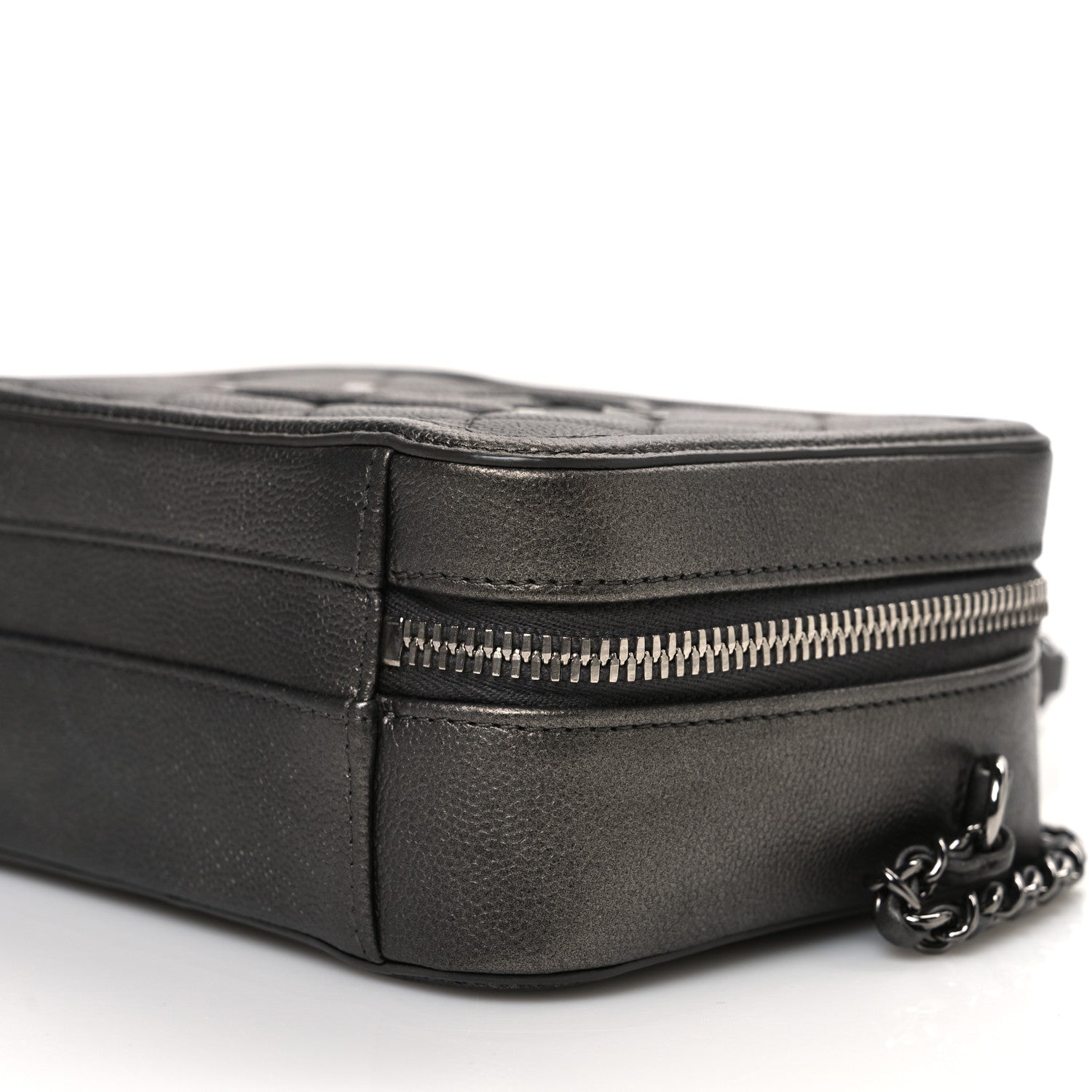 Chanel Metallic Caviar Quilted Small CC Filigree Vanity Case Dark Silver 10 of 10
