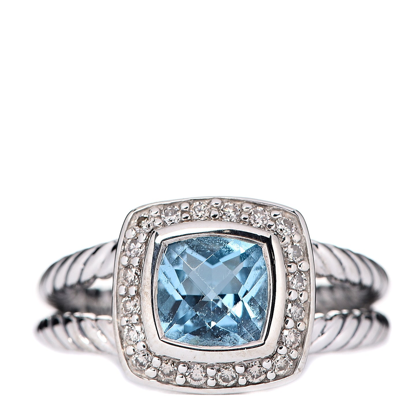 Sterling Silver Diamond Blue Topaz 7mm Petite Albion Ring 50 5.25