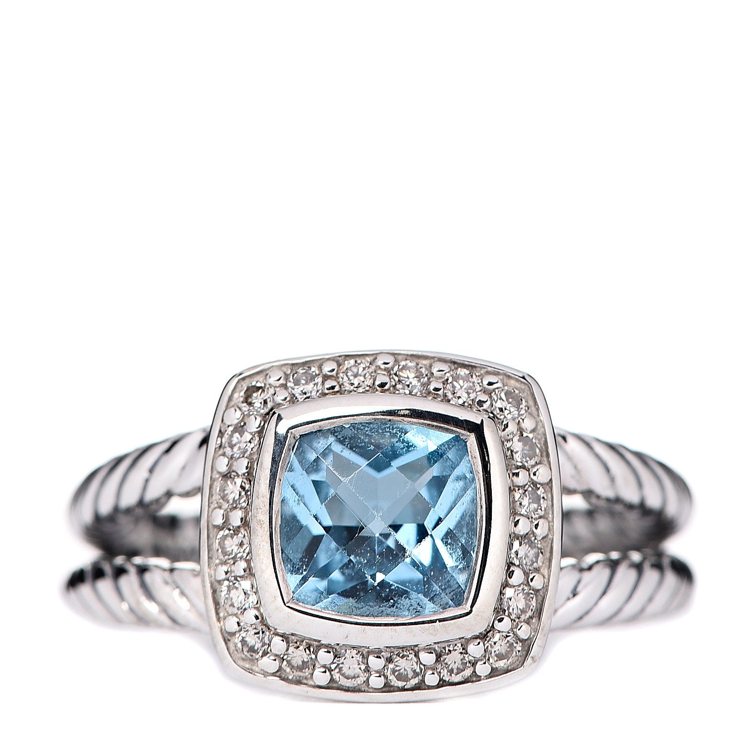 David Yurman Sterling Silver Diamond Blue Topaz 7mm Petite Albion Ring 50 5.25 1 of 5