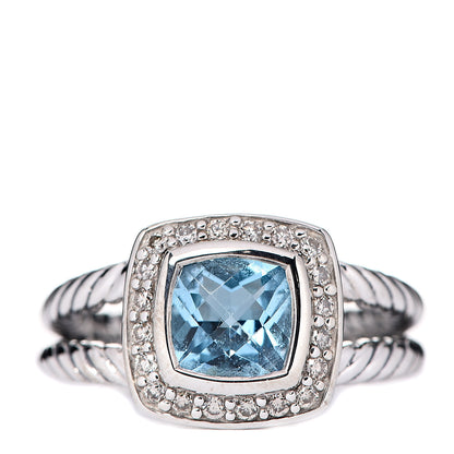 David Yurman Sterling Silver Diamond Blue Topaz 7mm Petite Albion Ring 50 5.25 1 of 5