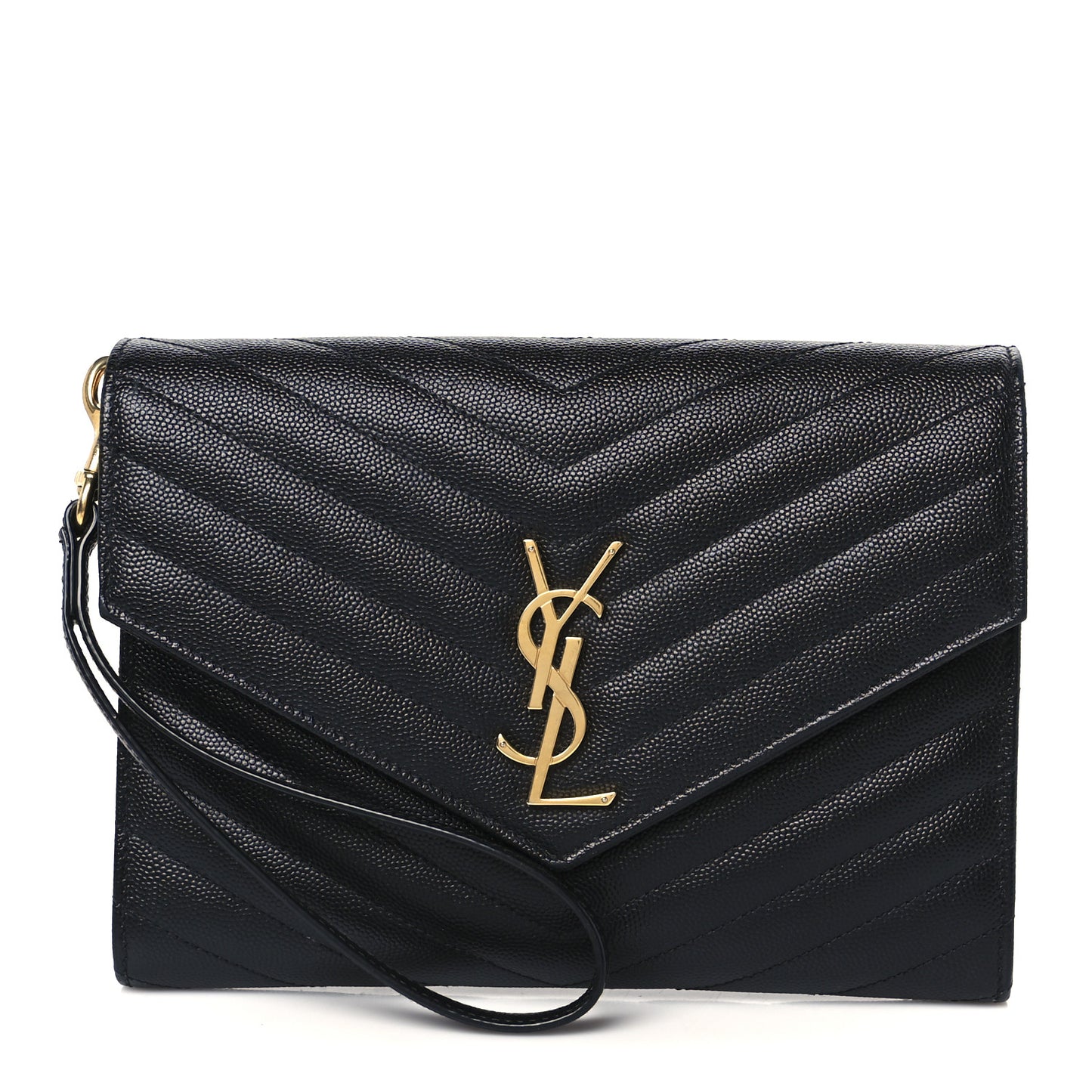 Grain De Poudre Matelasse Chevron Monogram Envelope Clutch Black