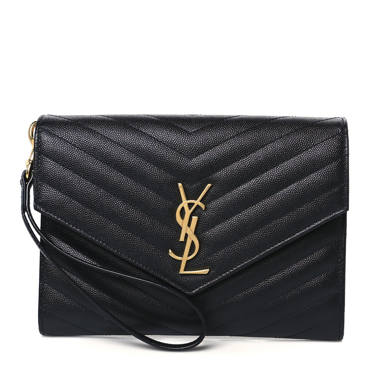 Saint Laurent Grain De Poudre Matelasse Chevron Monogram Envelope Clutch Black 1 of 8