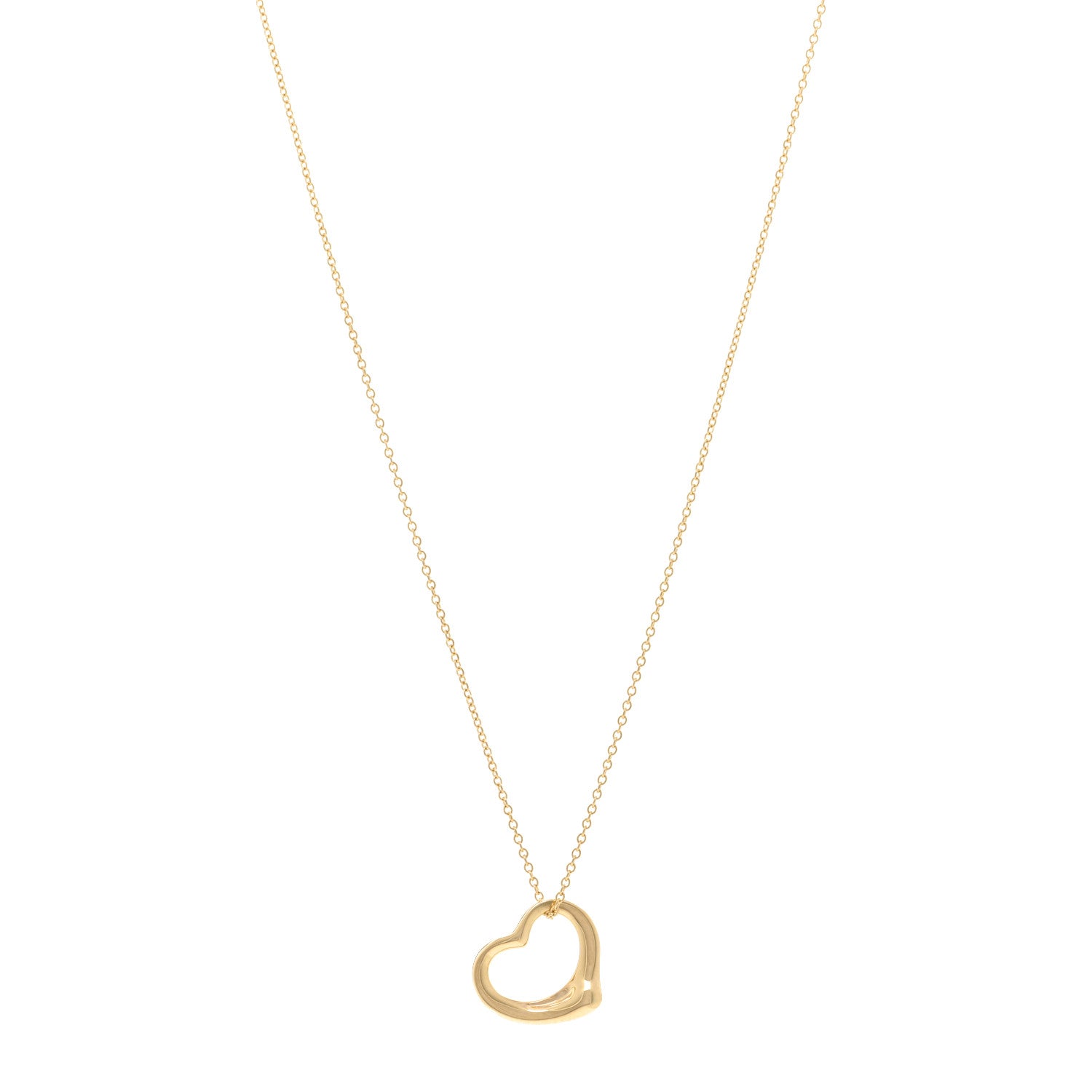 Tiffany 18K Yellow Gold 16mm Elsa Peretti Open Heart Pendant Necklace 1 of 6