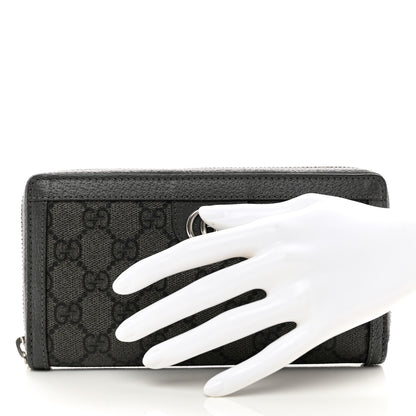 Gucci GG Supreme Monogram Textured Dollar Calfskin Ophidia Zip Around Wallet Grey Black Graphite Grey 2 of 9