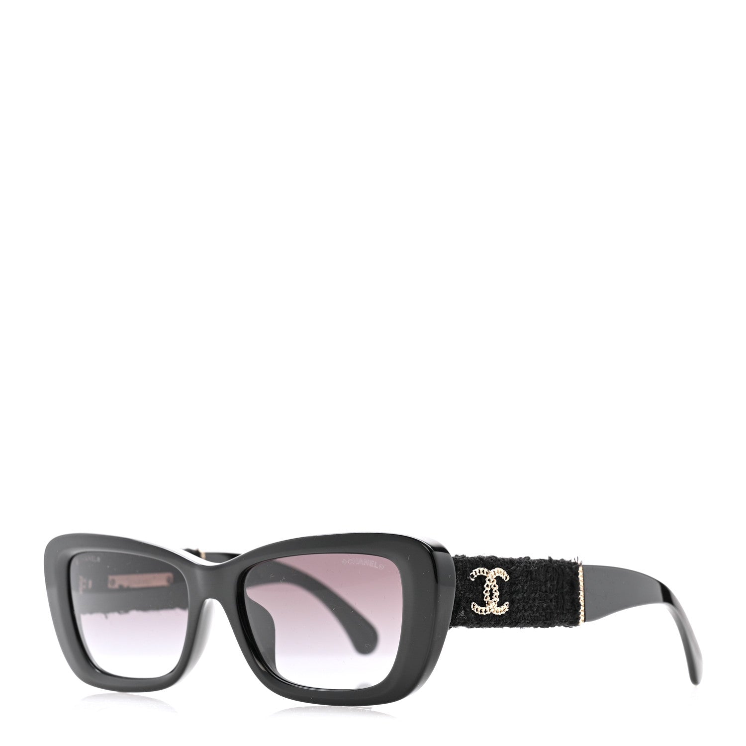 Chanel Acetate Tweed Wool CC Rectangle Sunglasses 5514-A Black 1 of 8