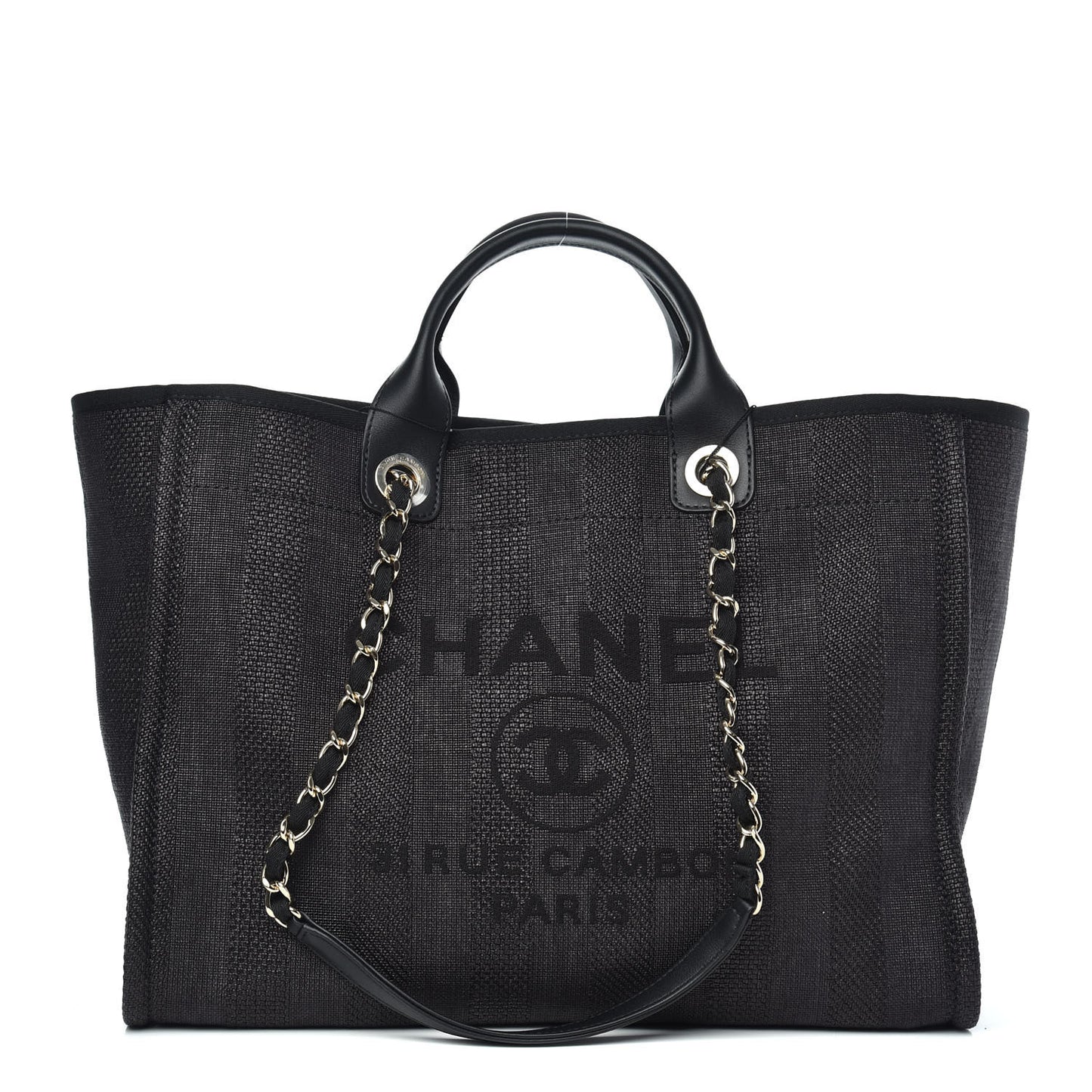 Mixed Fibers Calfskin Striped Medium Deauville Tote Black