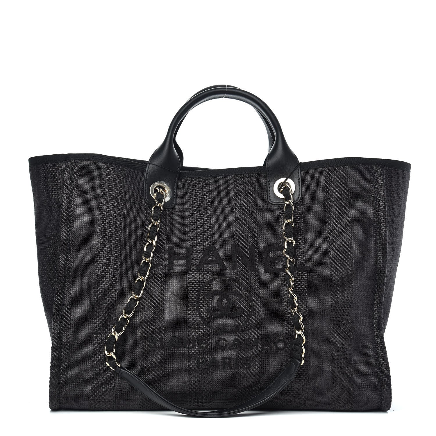 Chanel Mixed Fibers Calfskin Striped Medium Deauville Tote Black 1 of 9