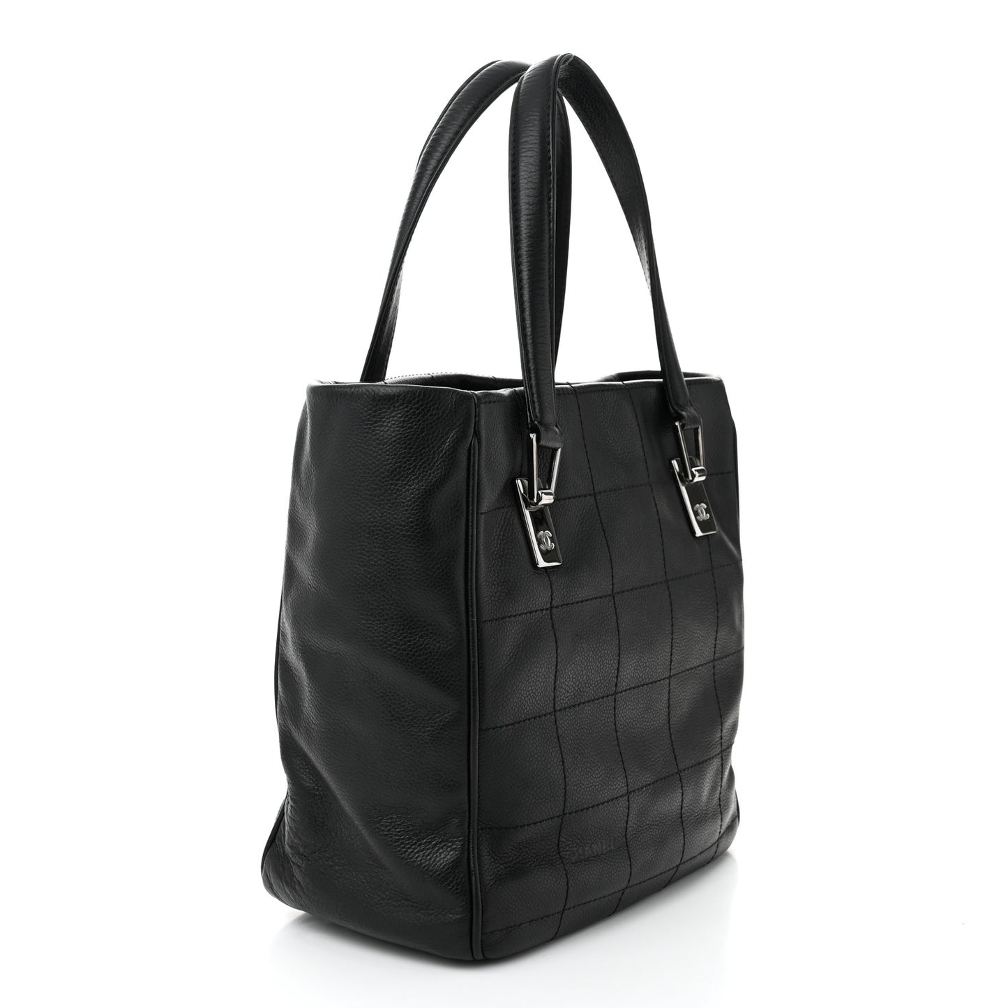 Lambskin Square Stitched Tote Black