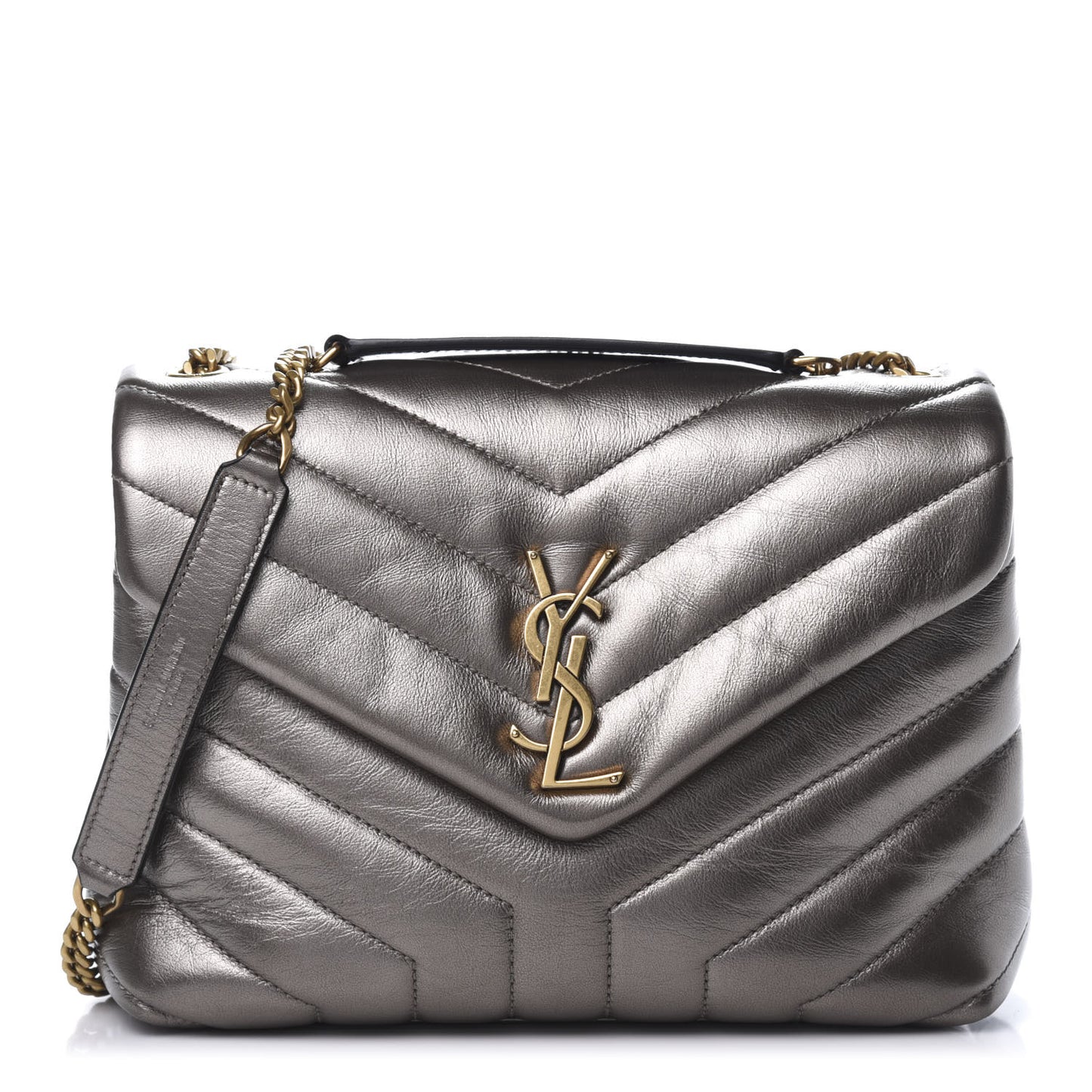 Metallic Calfskin Y Quilted Monogram Small Loulou Chain Satchel Brown Metallic