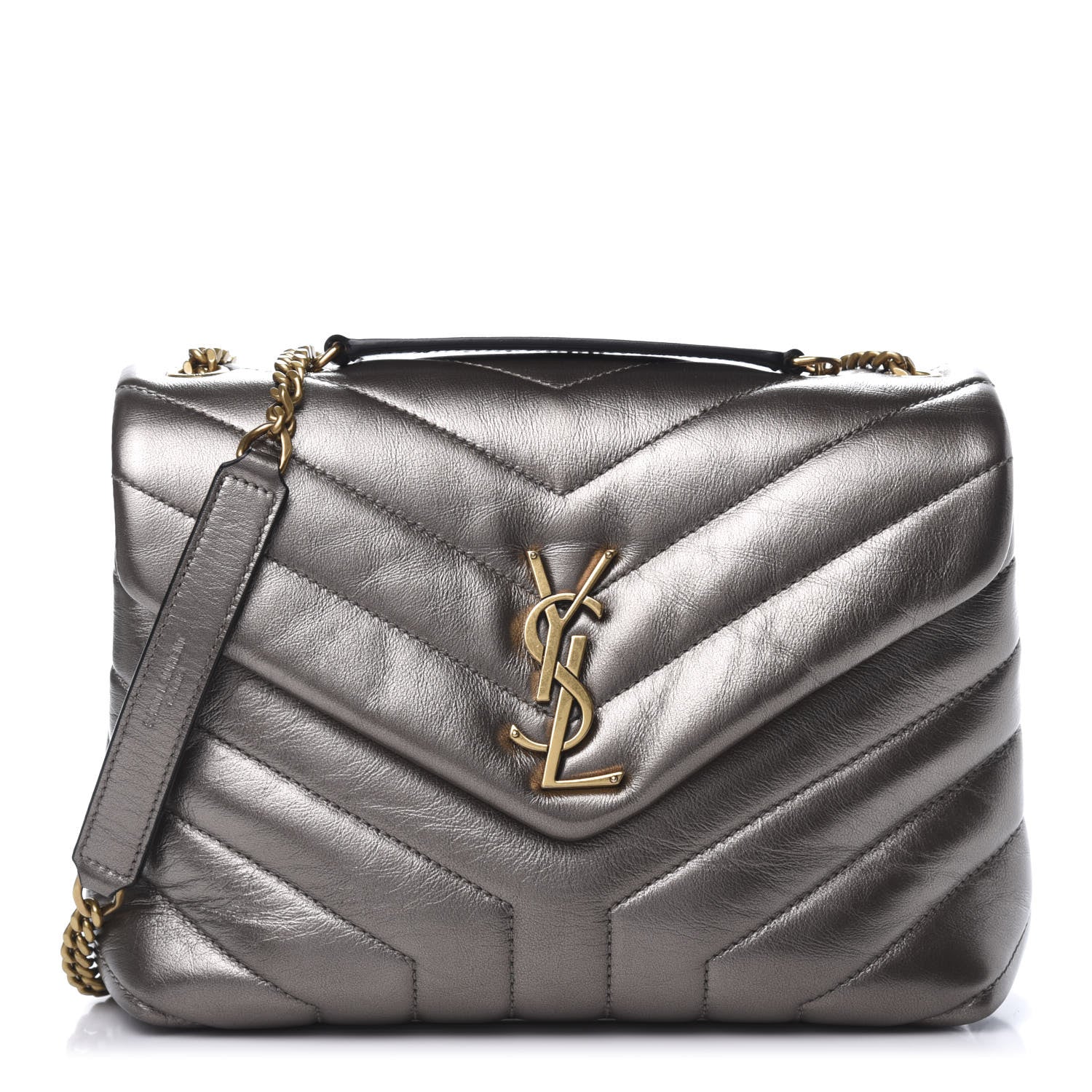 Saint Laurent Metallic Calfskin Y Quilted Monogram Small Loulou Chain Satchel Brown Metallic 1 of 11