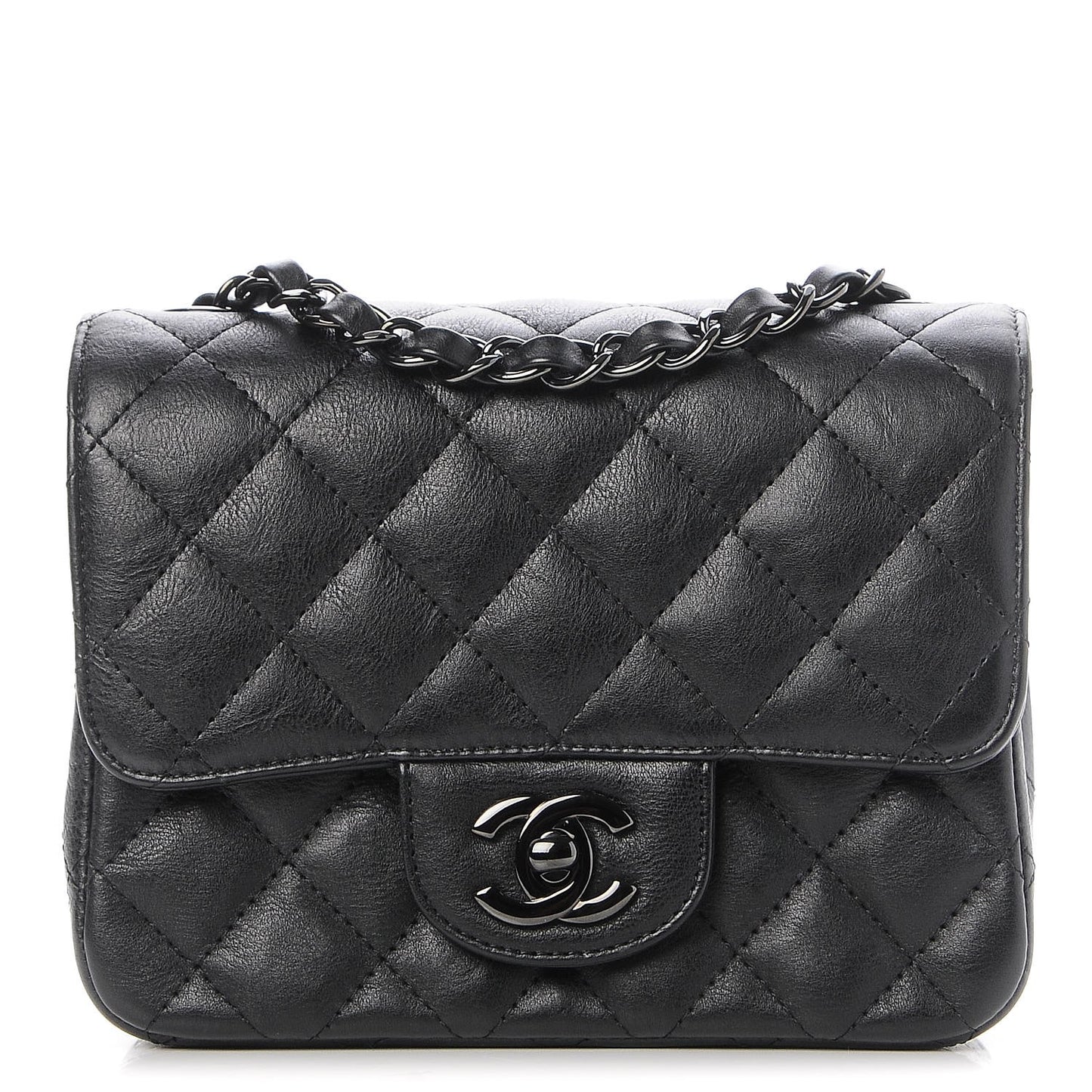 Crumpled Calfskin Quilted Mini Square Flap So Black