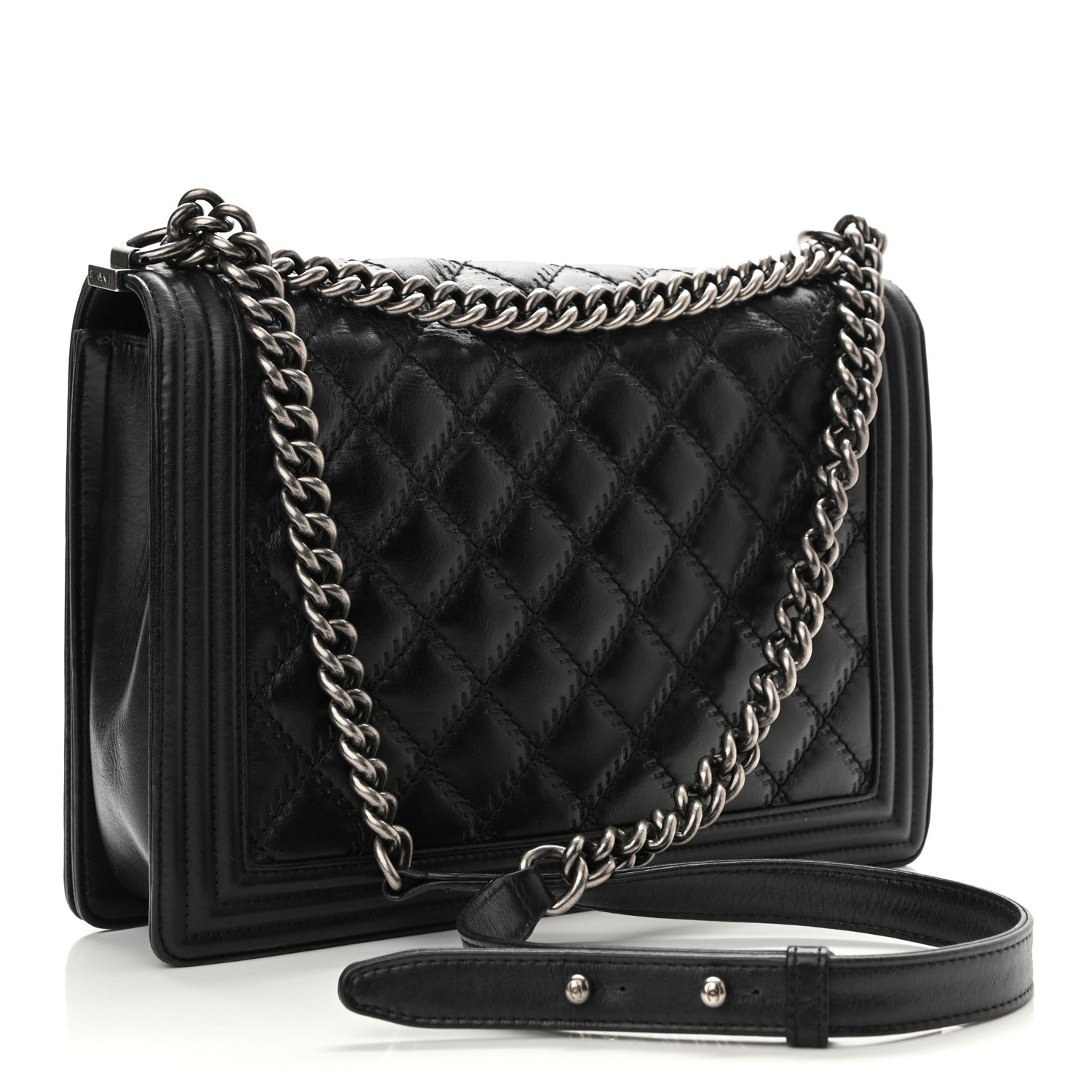 Chanel Calfskin Embossed Stitch Large Boy Flap Black 3 of 11