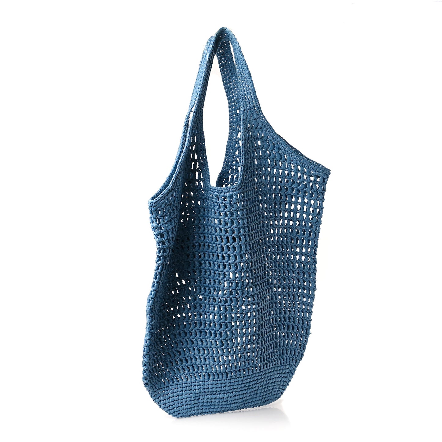 Yarn Raffia Effect Crochet Logo Embroidered Shopping Tote Bag Celeste
