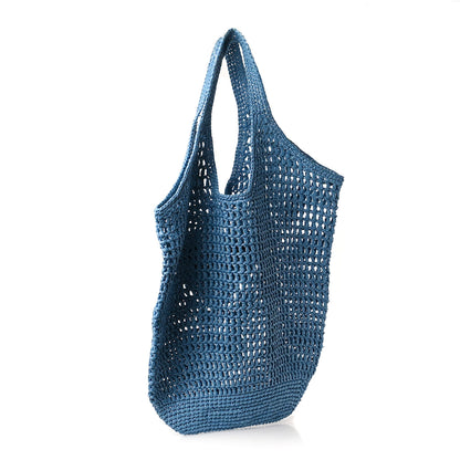 Prada Yarn Raffia Effect Crochet Logo Embroidered Shopping Tote Bag Celeste 2 of 8