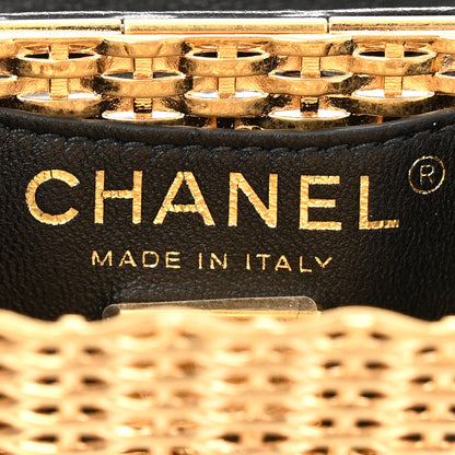 Chanel Woven Metal Lambskin Quilted Micro Flap Black Gold 6 of 9