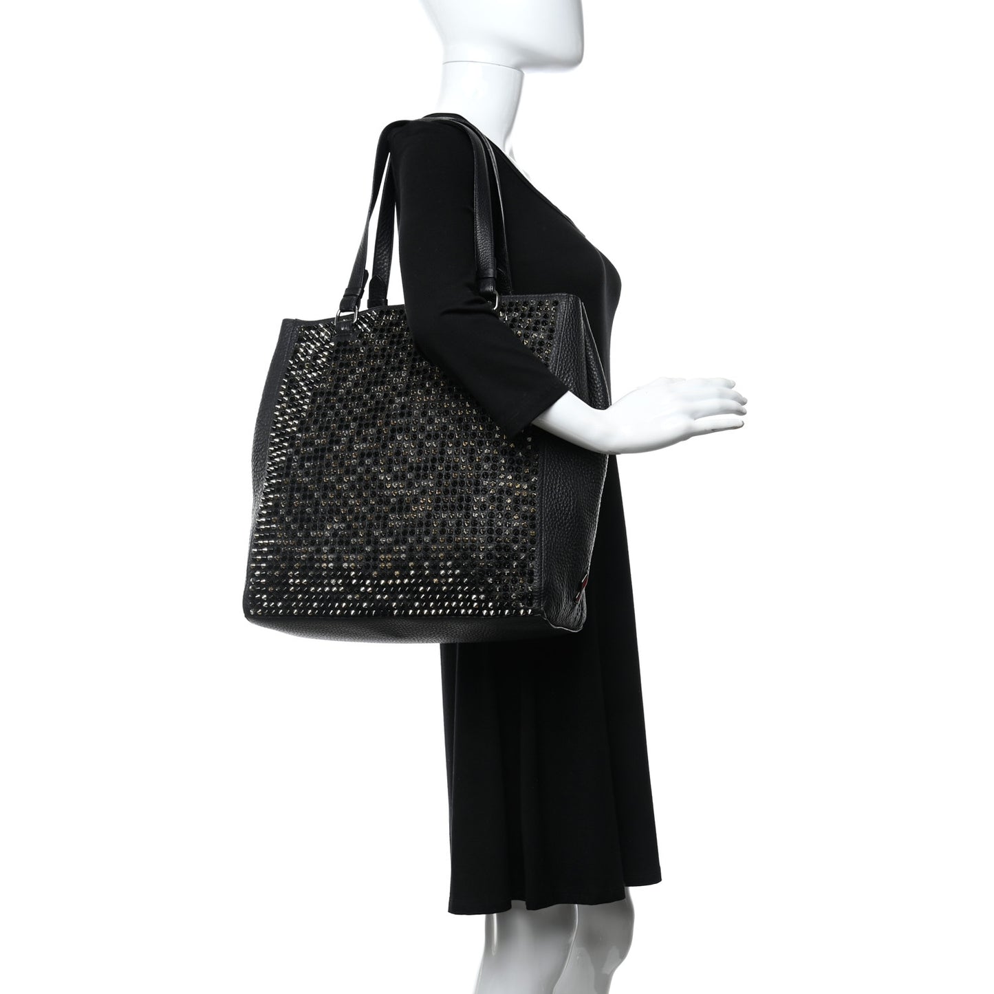 Calfskin Panettone Spiked Shopper Tote Black