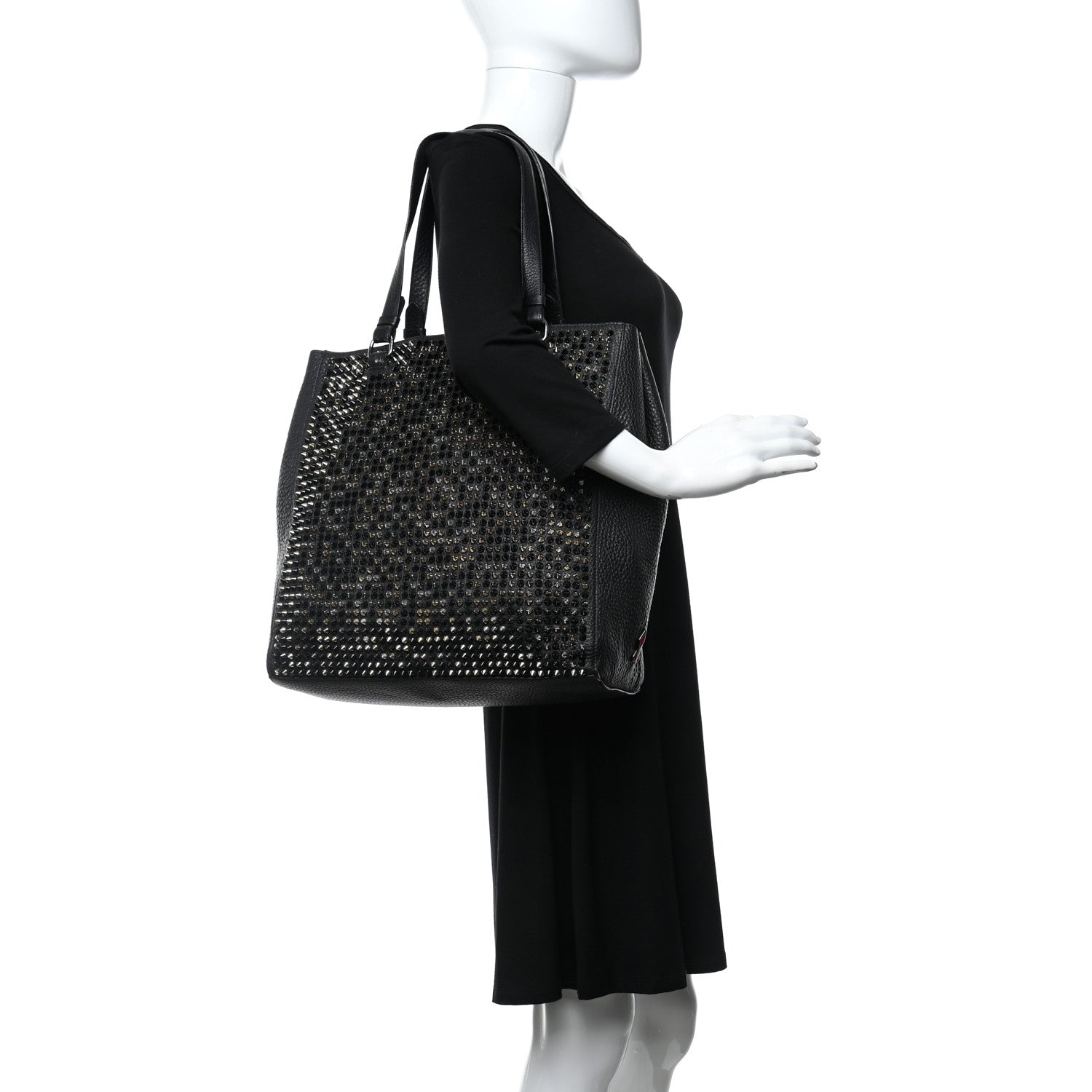 Christian Louboutin Calfskin Panettone Spiked Shopper Tote Black 2 of 13