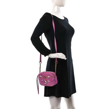 Gucci Velvet Matelasse Marquise Crystals Mini GG Marmont Chain Shoulder Bag Malva 2 of 10
