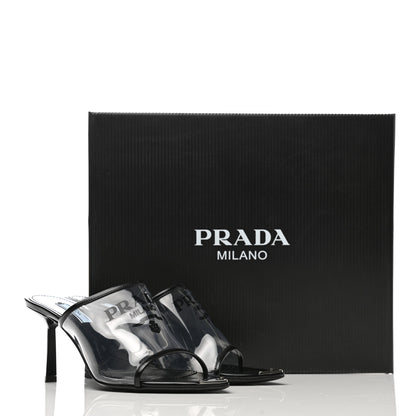 Prada Plexiglass Calfskin Metal Triangle Logo 75mm Slide Sandals 37 Black 12 of 12