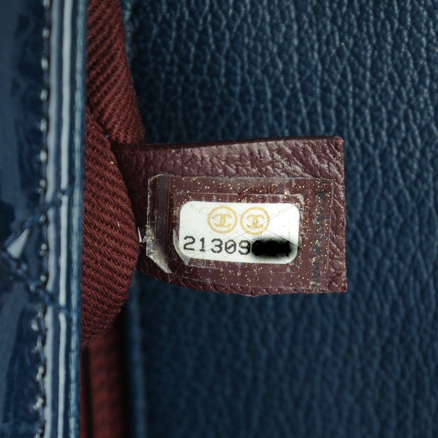 Patent Goatskin Quilted Medium CC Eyelet Flap Blue