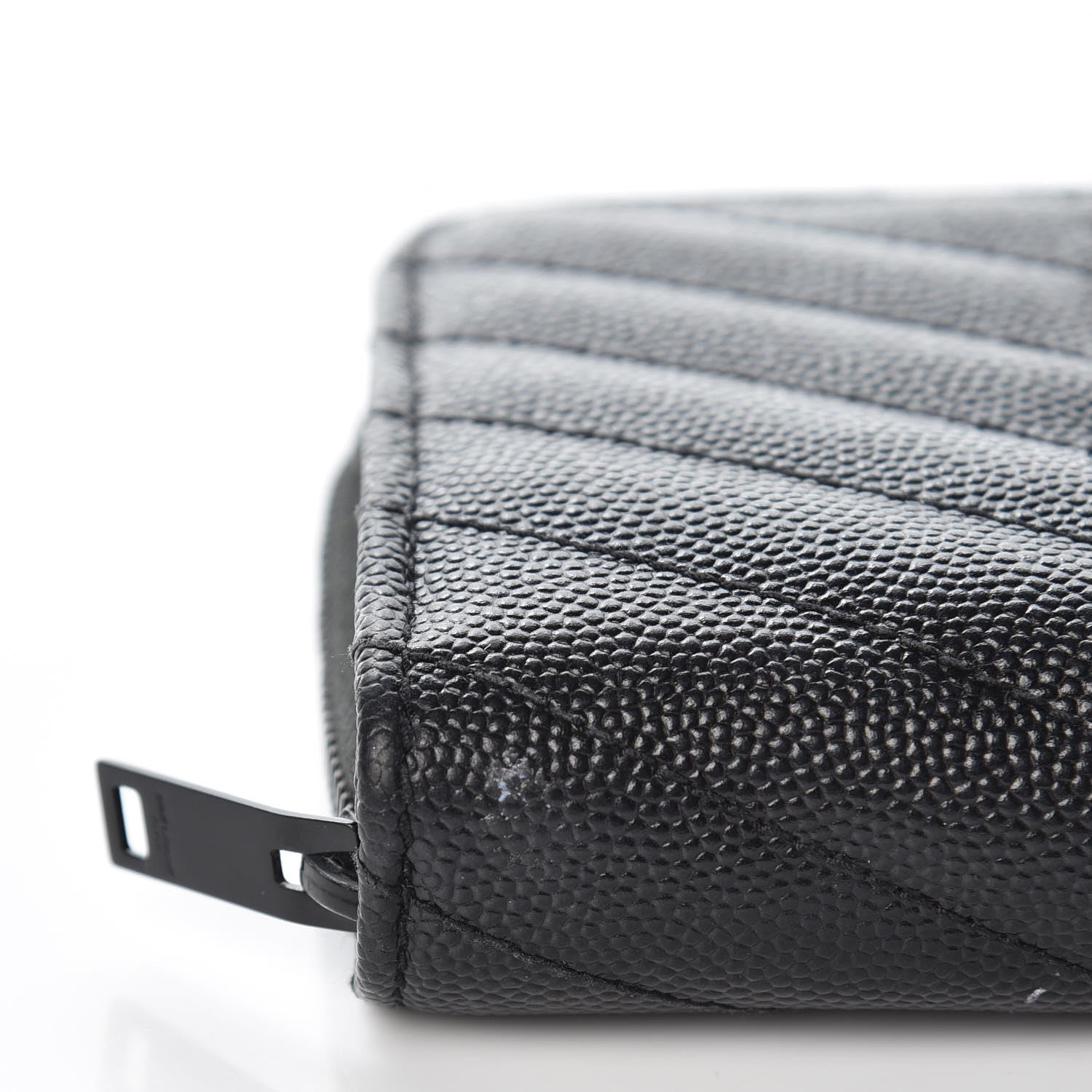 Saint Laurent Grain De Poudre Matelasse Chevron Monogram Compact Zip Around Wallet Black 12 of 14