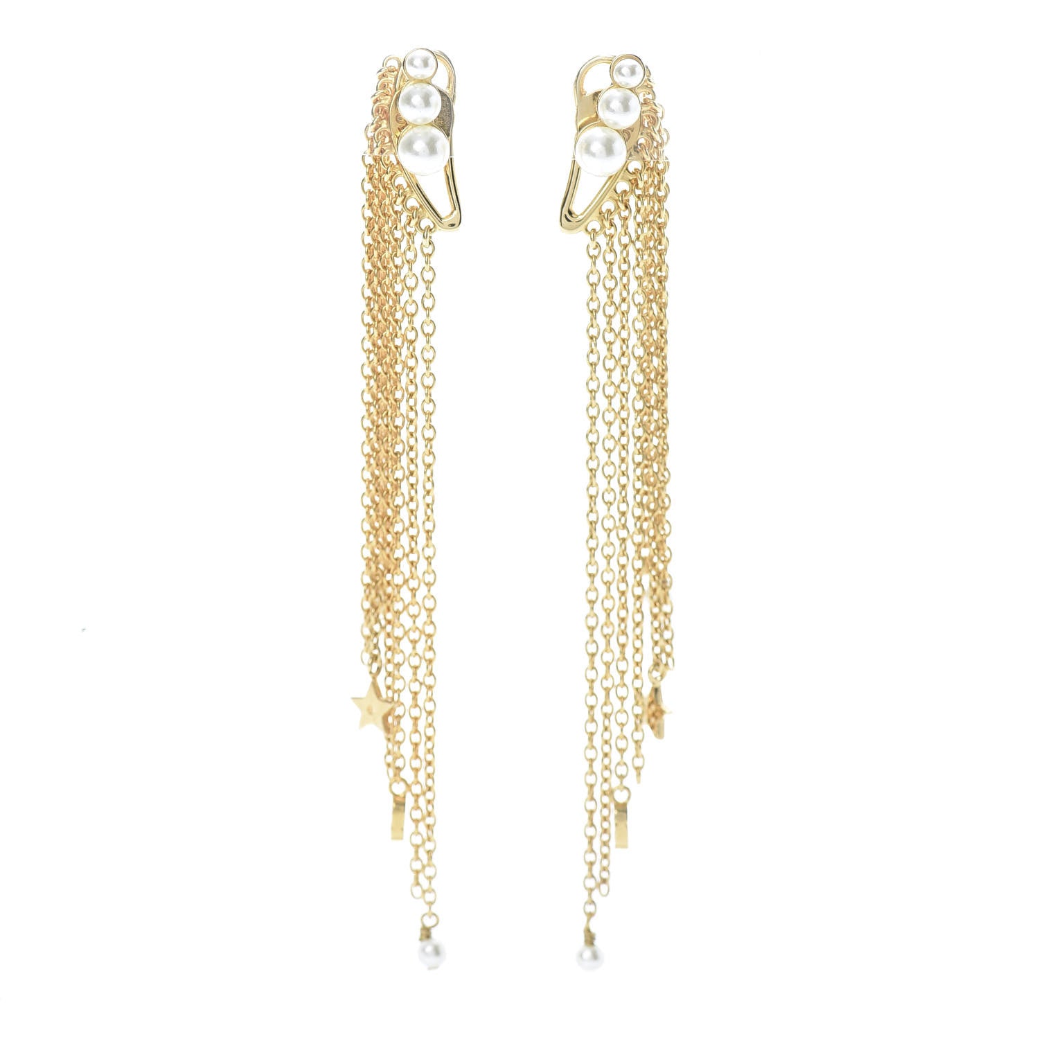 Christian Dior Pearl Dangle Chain Earrings Gold 1 of 5