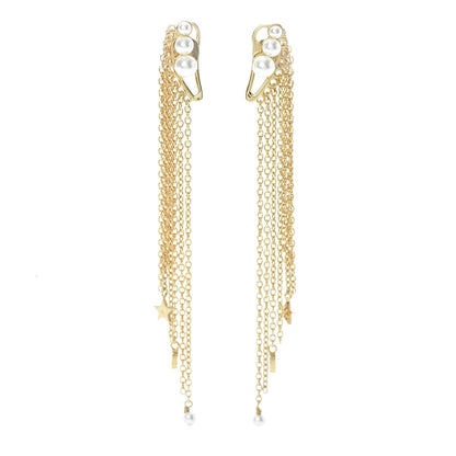 Christian Dior Pearl Dangle Chain Earrings Gold 1 of 5
