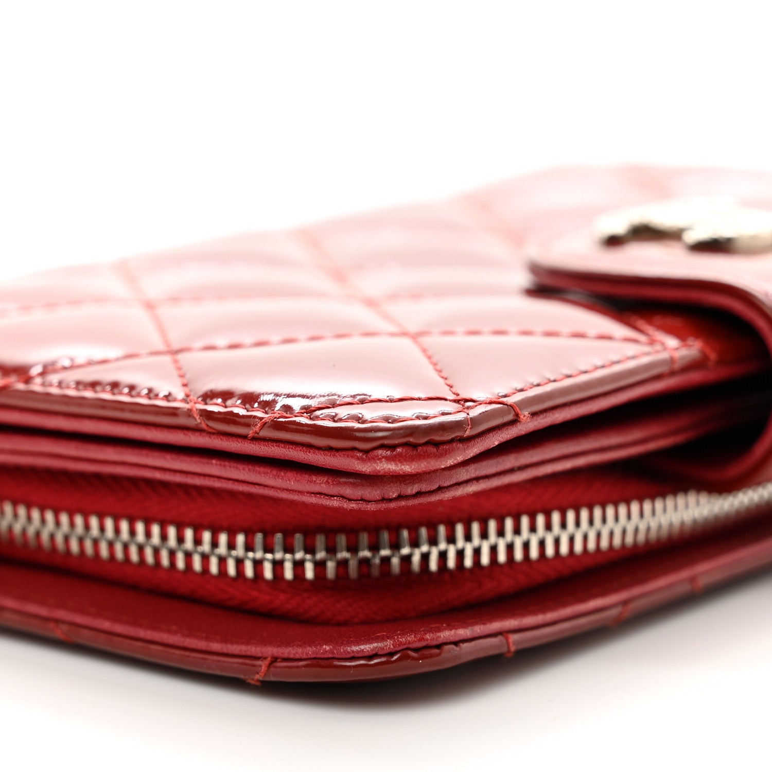 Chanel Patent Quilted Brilliant Zipped Pocket Wallet Dark Red 10 of 10