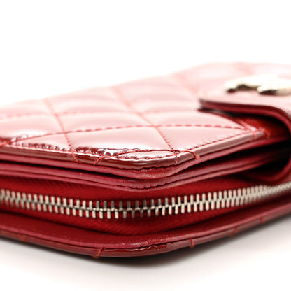 Chanel Patent Quilted Brilliant Zipped Pocket Wallet Dark Red 10 of 10