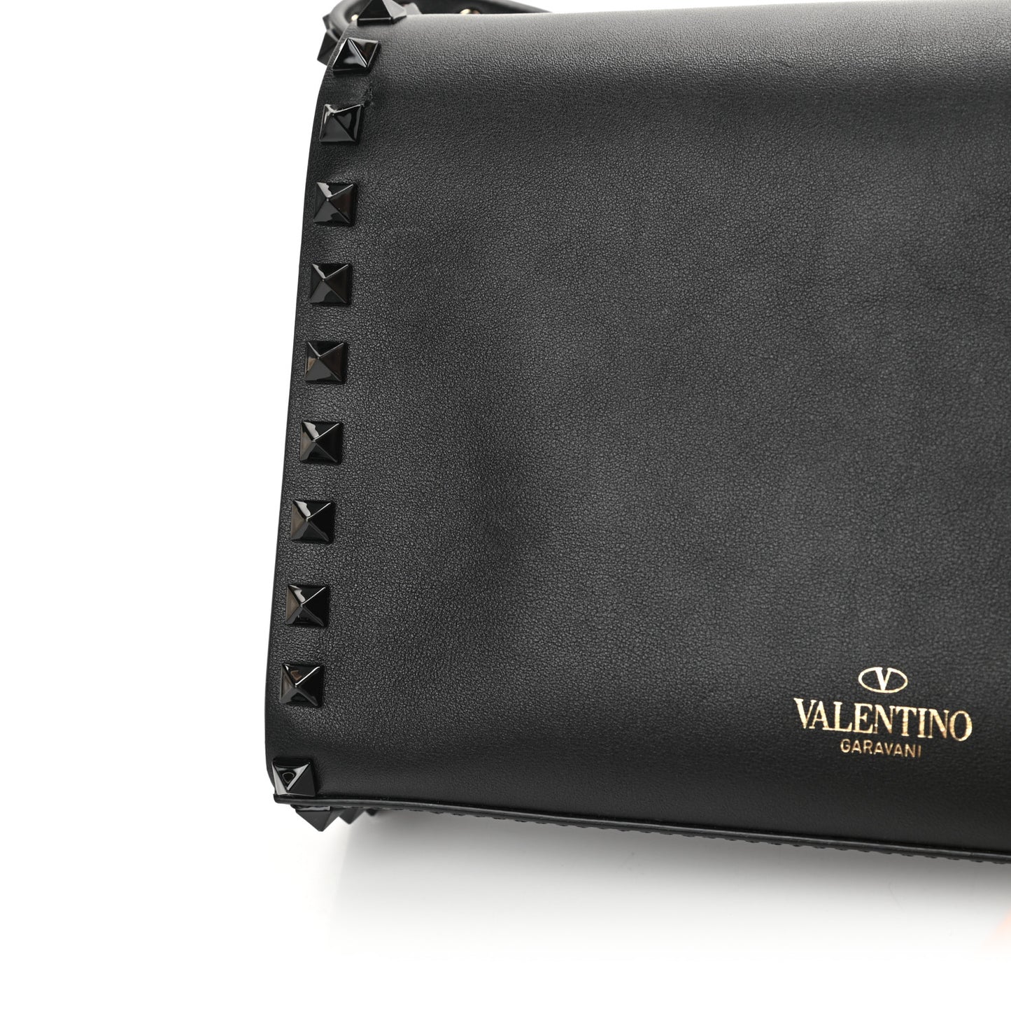 Vitello Monochrome Medium Rockstud Flip Lock Crossbody Bag Black