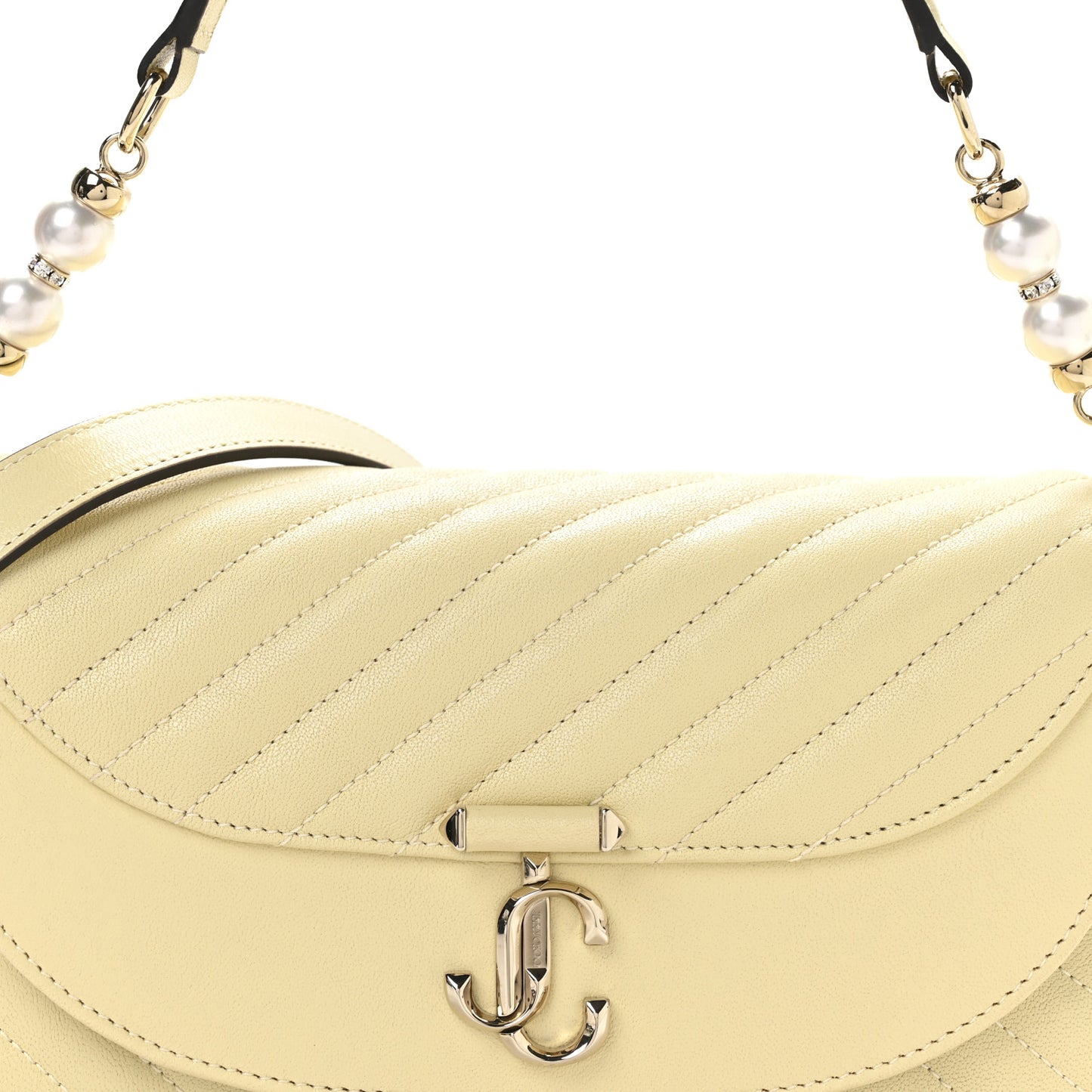 Calfskin Quilted Pearl Biker Curve Top Handle Bag Buttermilk