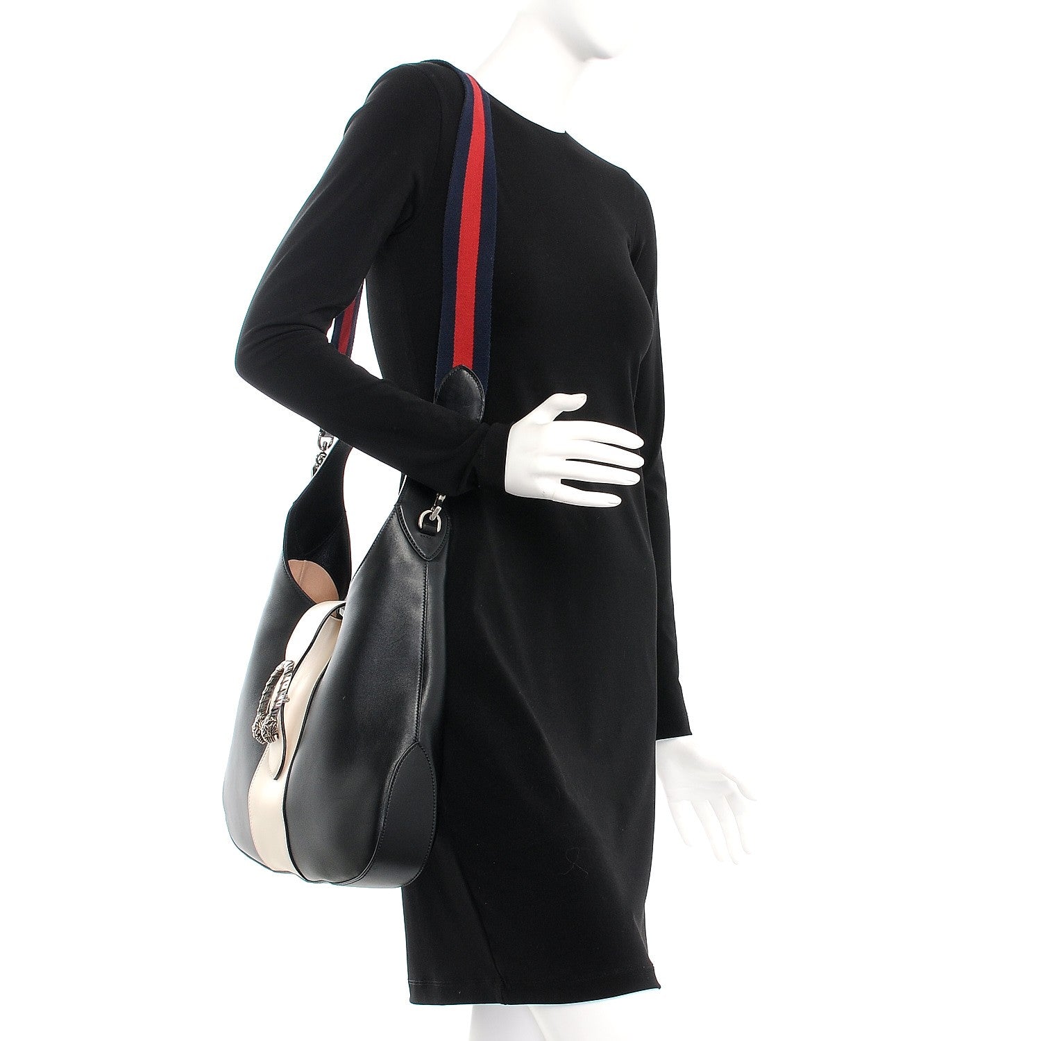 Gucci Calfskin Web Medium Dionysus Hobo Black White 2 of 8
