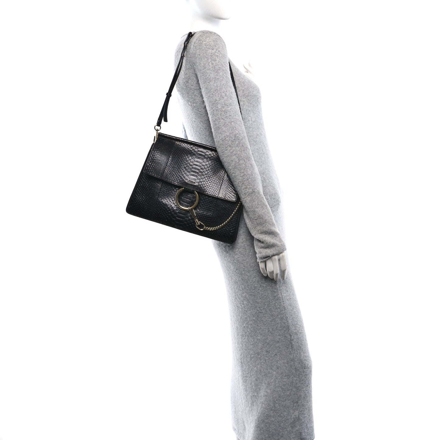 Snakeskin Medium Faye Shoulder Bag Black